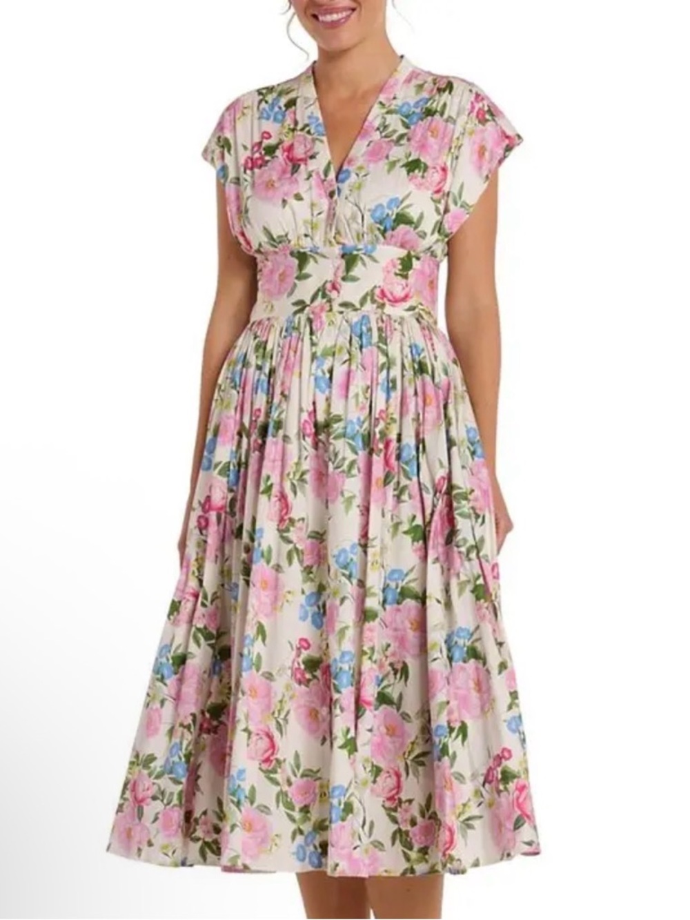 Hermoza White Floral Tiffany Shirt Midi Dress | L